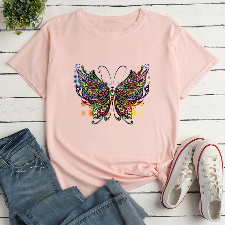 Colorful Butterfly Fashion Print Ladies Loose Casual T-shirt