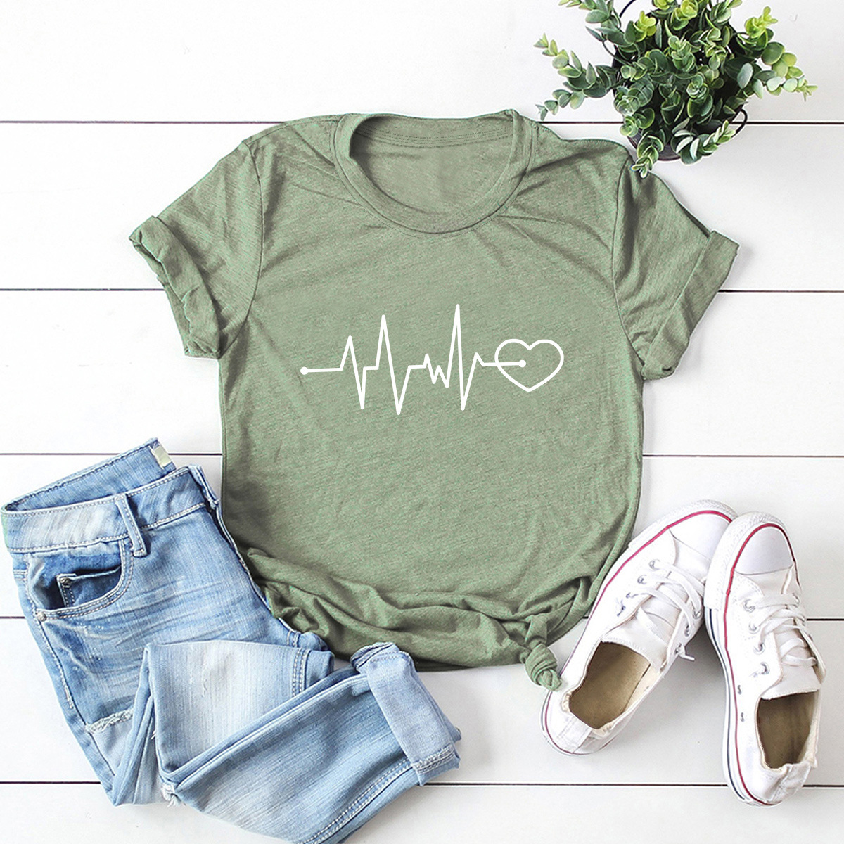 Pure Heart Ecg Printed Cotton T-shirt