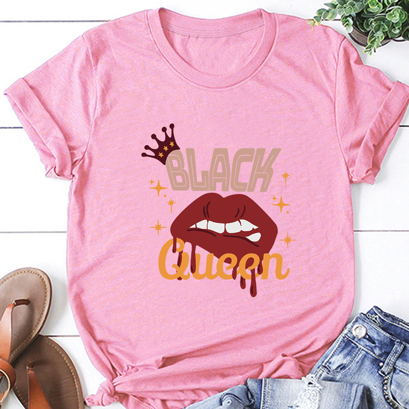 Colorblock Letters Lip Print Casual Short-sleeved T-shirt Women