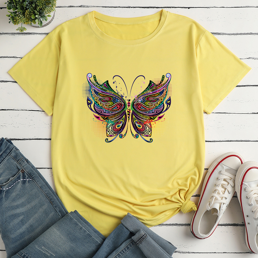 Colorful Butterfly Fashion Print Ladies Loose Casual T-shirt