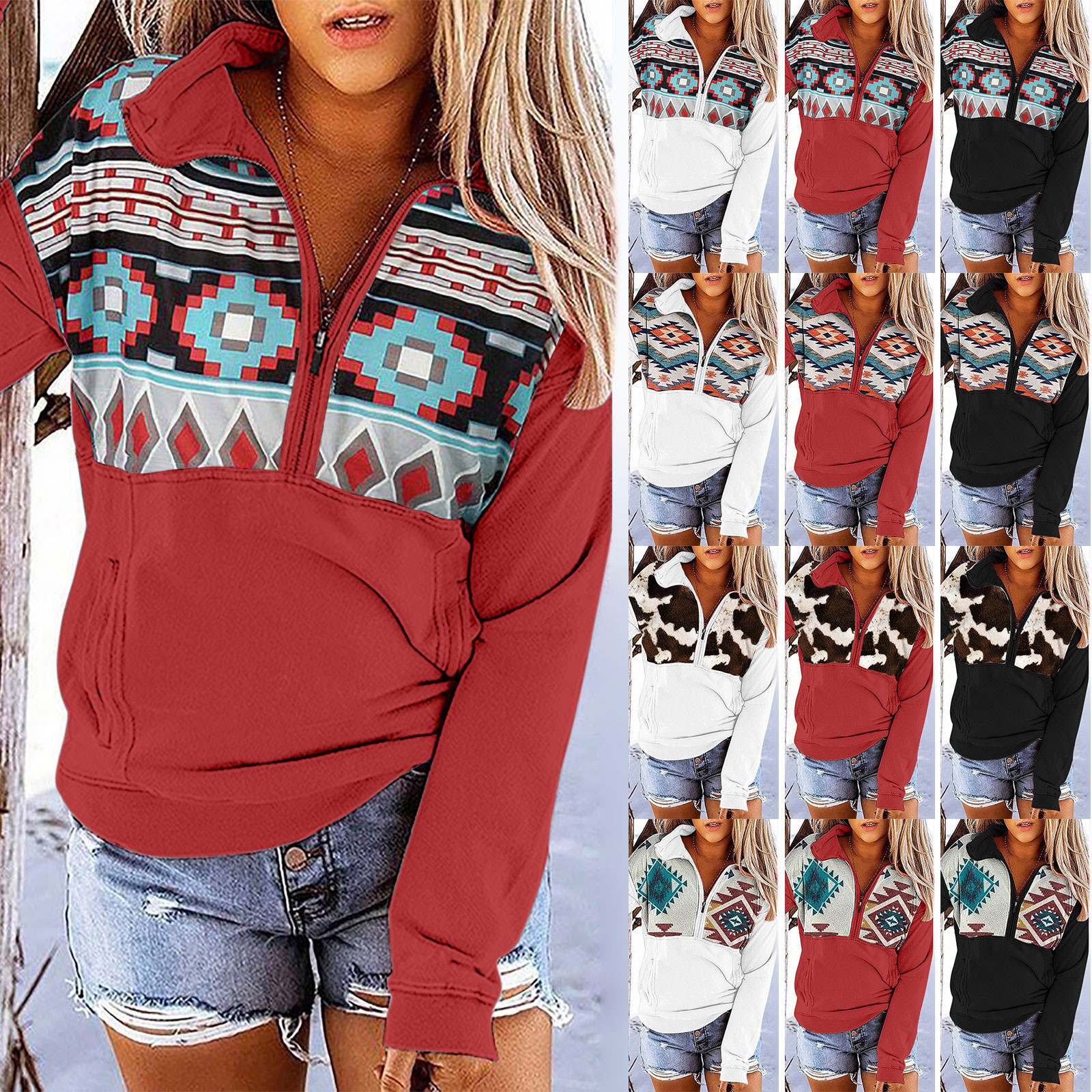 Women's Hoodie Long Sleeve T-shirts Printing Zipper Casual Printing