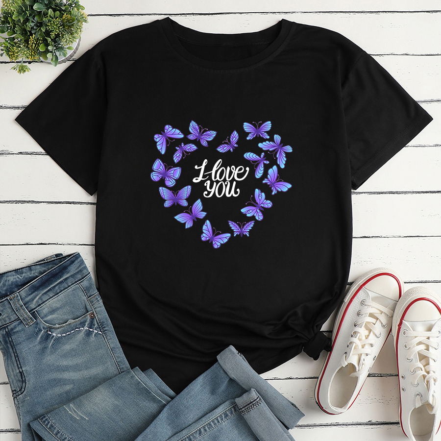 Short-sleeved Butterfly Heart Alphabet Print Loose Casual T-shirt