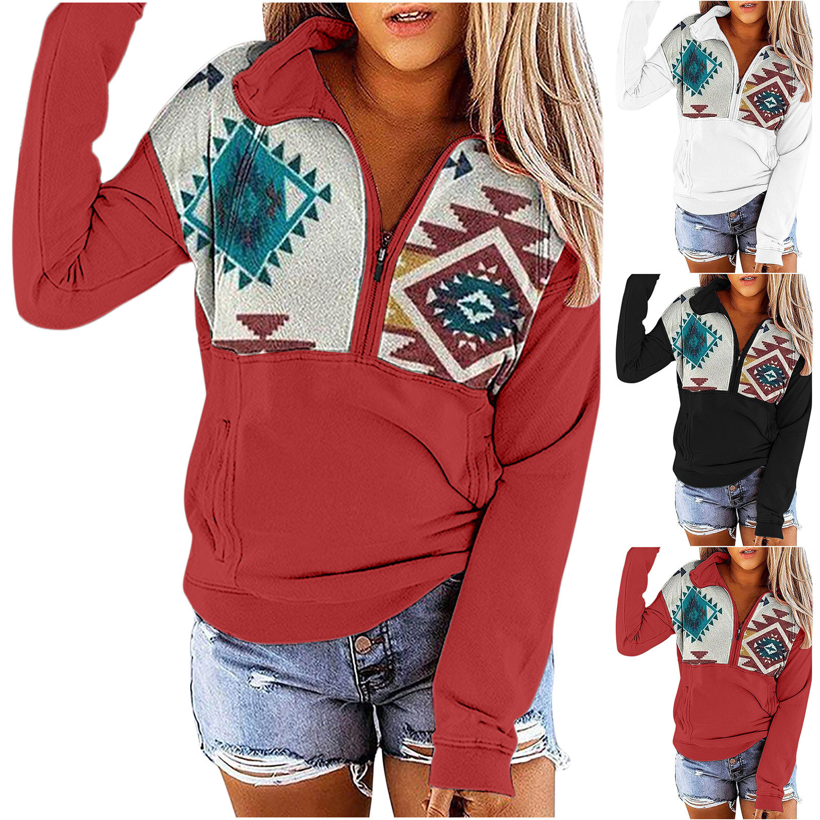 Women's Hoodie Long Sleeve T-shirts Printing Zipper Casual Printing