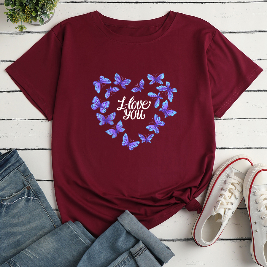 Short-sleeved Butterfly Heart Alphabet Print Loose Casual T-shirt