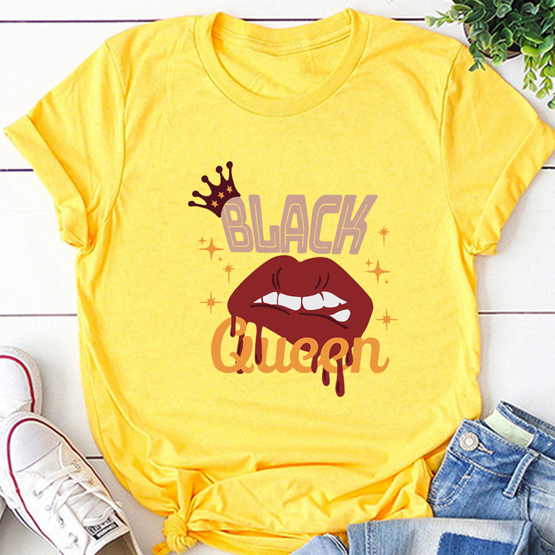 Colorblock Letters Lip Print Casual Short-sleeved T-shirt Women