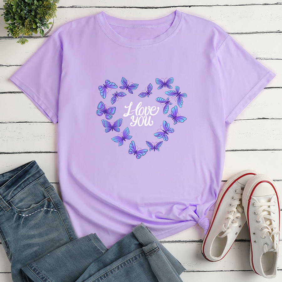 Short-sleeved Butterfly Heart Alphabet Print Loose Casual T-shirt