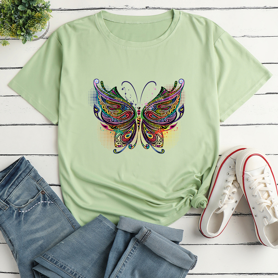 Colorful Butterfly Fashion Print Ladies Loose Casual T-shirt