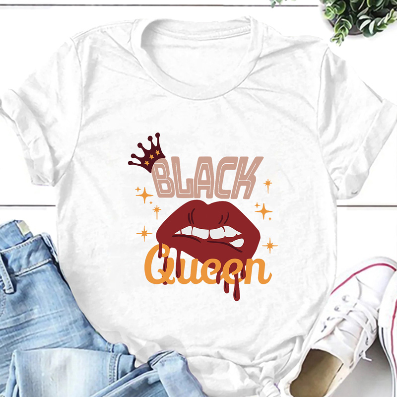 Colorblock Letters Lip Print Casual Short-sleeved T-shirt Women