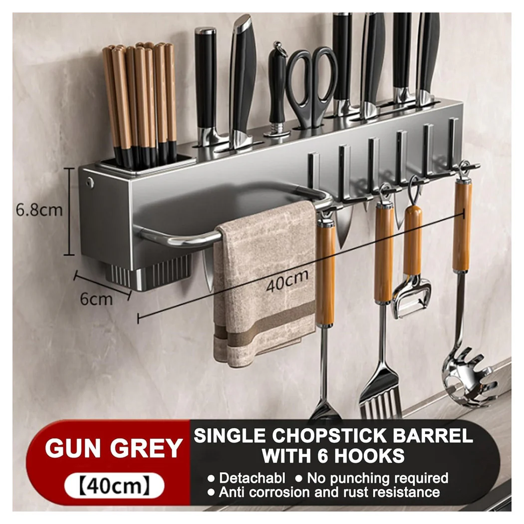 Titular de la herramienta con 6 ganchos pegatina colgando cucharón titular de cocina gadget cuchillos