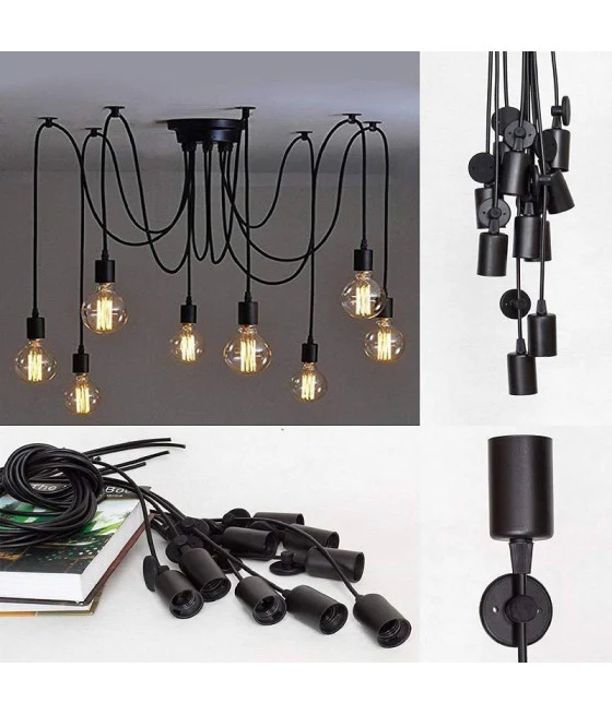 Araña colgante moderna con pantalla cónica en oro negro E27 33818