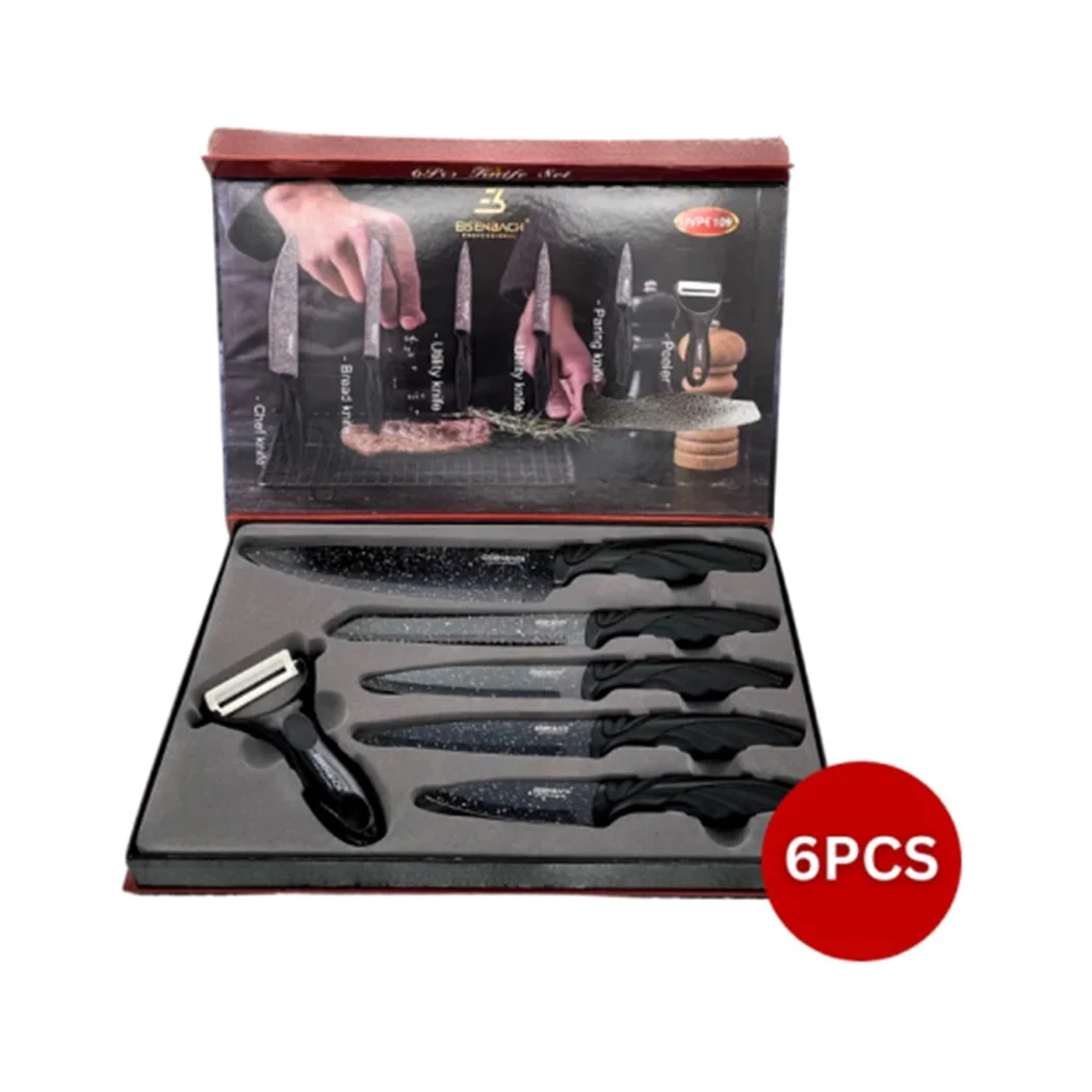 Conjunto de cuchillos recubiertos de mármol con asas ergonómicas antideslizantes 6 piezas negras