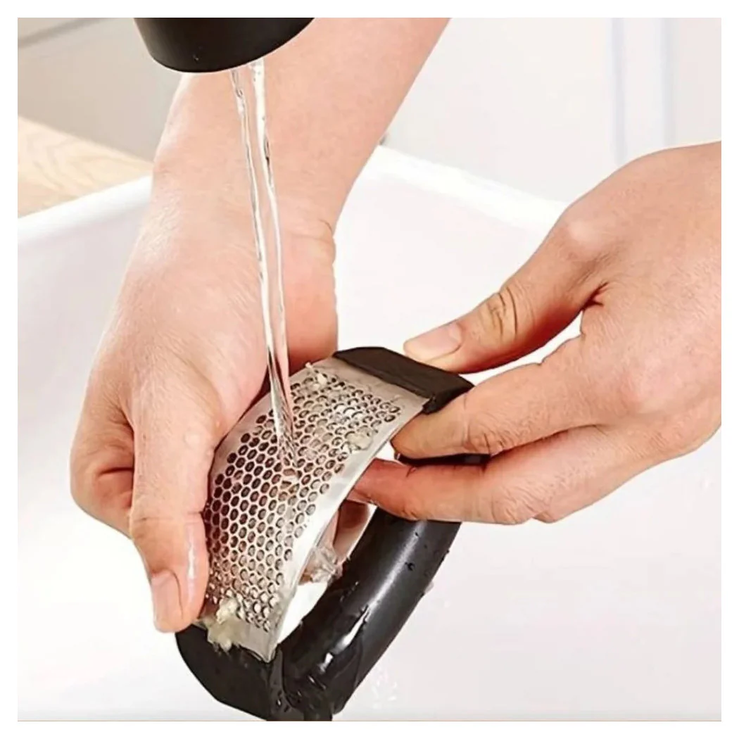 Aplastar los premios de ajo en acero satinado con asa ergonómica antideslizante