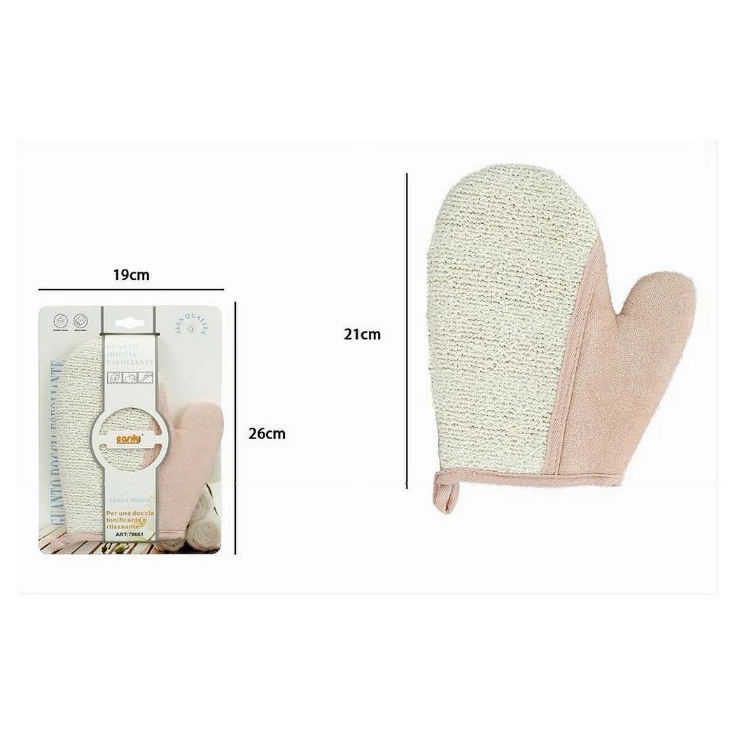 Guante de baño exfoliante para el cuidado del cuerpo de limpieza corporal 21 cm Pink 79661