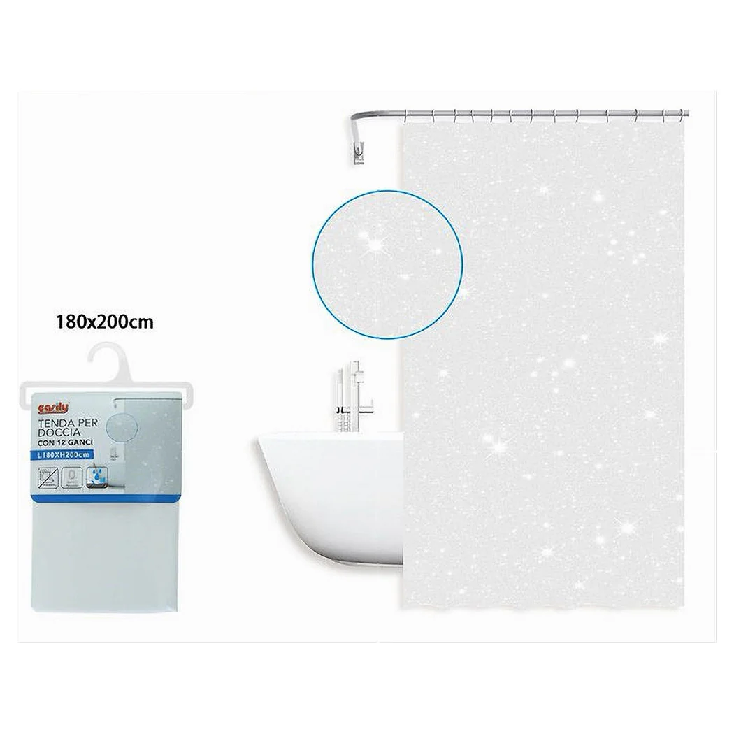 Cortina de ducha Bañera Blanca Galaxia 180 x 200 cm con 12 anillos 87585