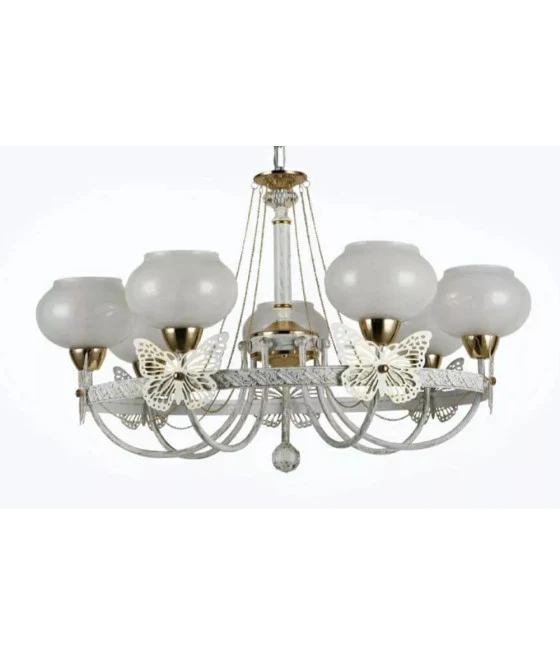 Lámpara elegante de la lámpara de chandelera antigua blanca clásica 7 tazas con mariposas 92433