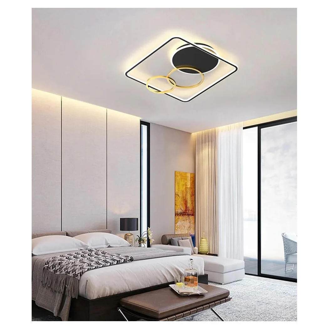 Luz de techo LED 55W cuadrado con círculos negros Lámpara de techo de oro 4000k 70890