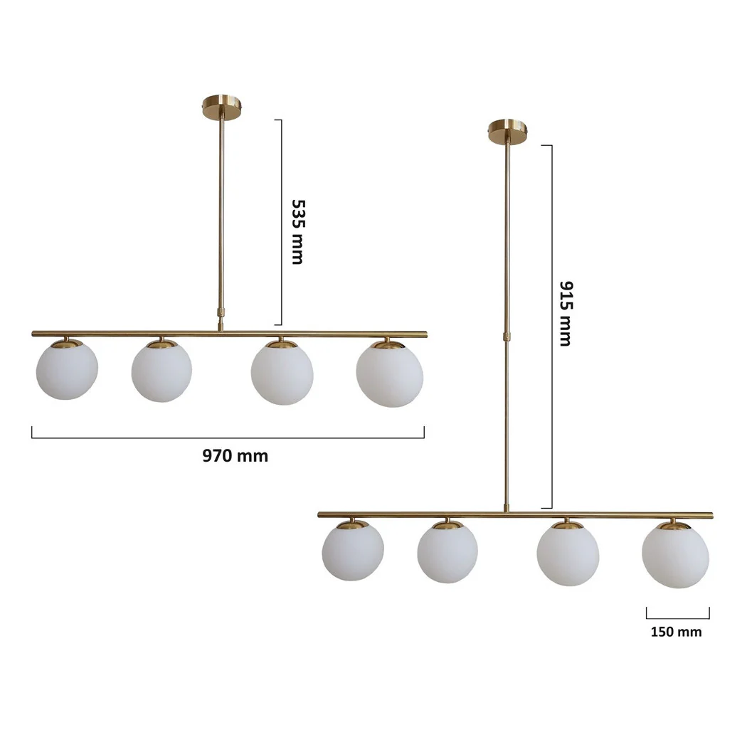 Lámpara de suspensión de oro con 4 bolas Burbujas blancas en vidrio G9TH 4917