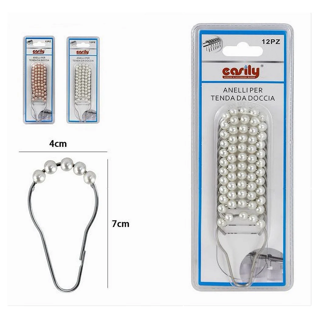 Set 12pcs Anillos Hook Cortina de ducha Metal con cuentas de dormitorio Caja de ducha 59778