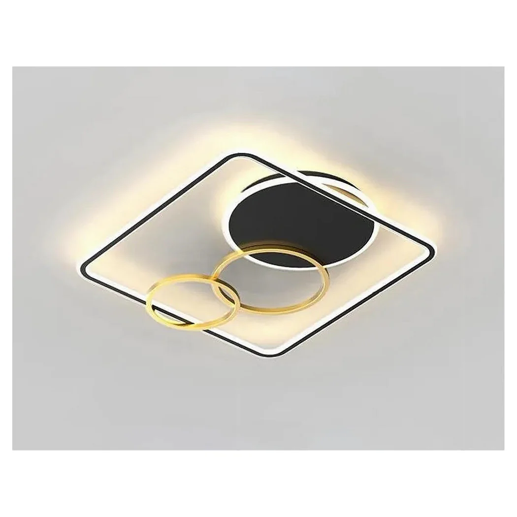 Luz de techo LED 55W cuadrado con círculos negros Lámpara de techo de oro 4000k 70890