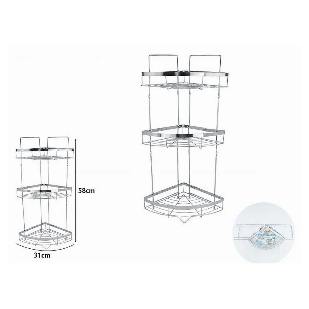 Estante de esquina cromado para 3-Sheld Ducha Plane Organizer para baño 59257