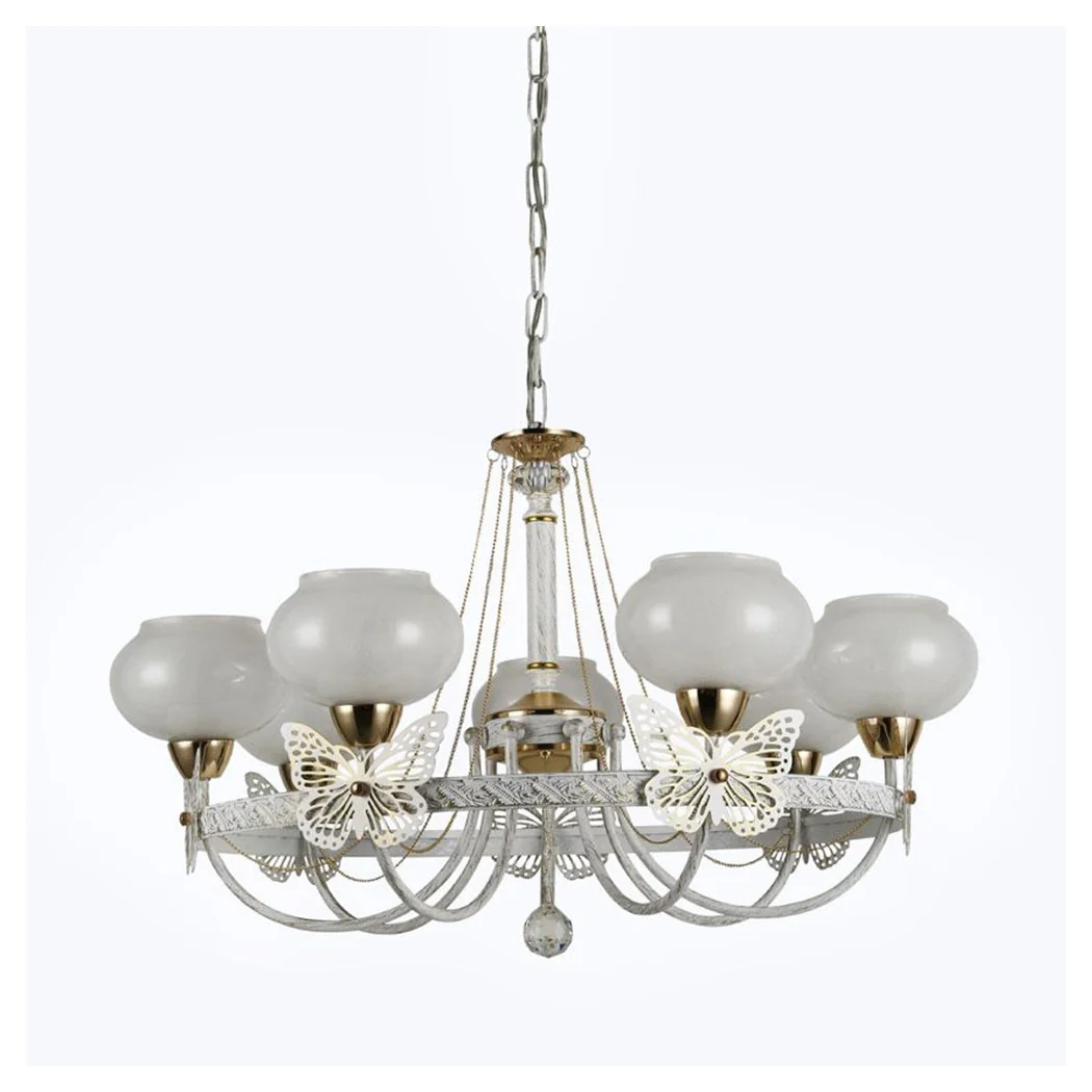 Lámpara elegante de la lámpara de chandelera antigua blanca clásica 7 tazas con mariposas 92433