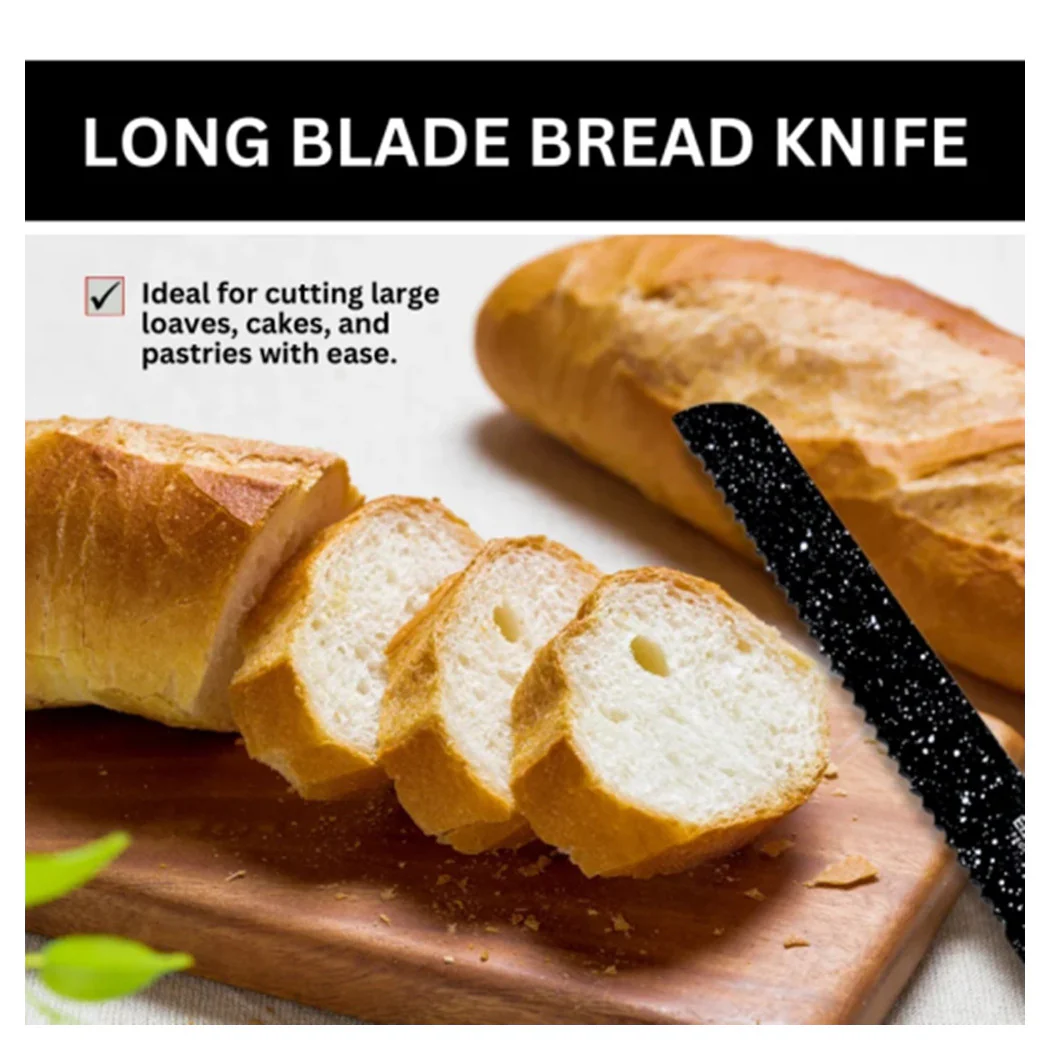 Conjunto de cuchillos recubiertos de mármol con asas ergonómicas antideslizantes 6 piezas negras