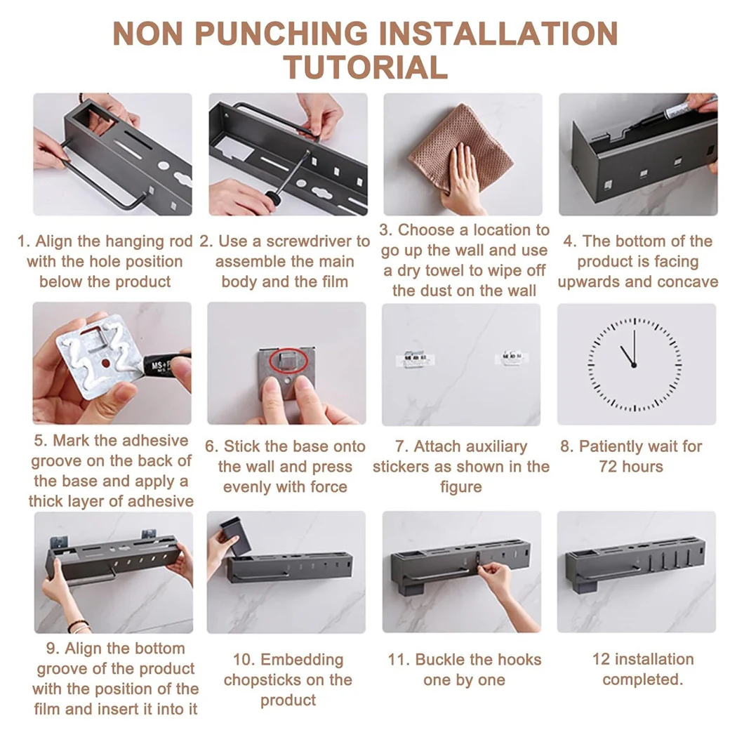 Titular de la herramienta con 6 ganchos pegatina colgando cucharón titular de cocina gadget cuchillos