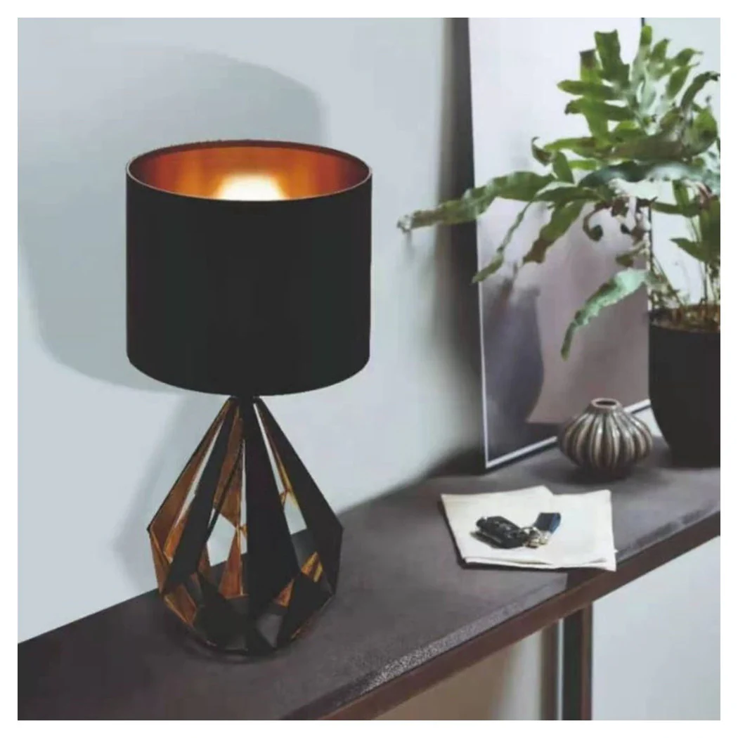 Lámpara de mesa vintage con pantalla redonda en cobre negro 250x510 mm