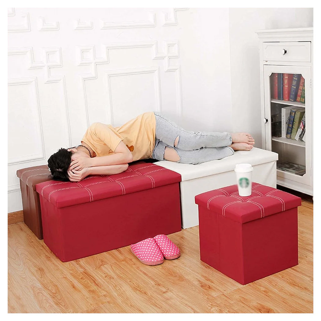 Taburete de reposapiés de contenedor rectangular POUF para zapatos de juguete rojo