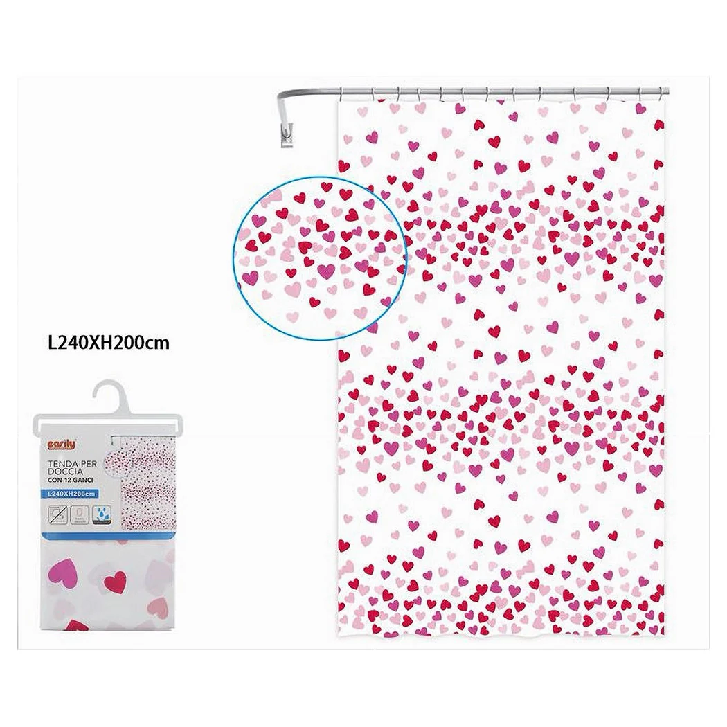 Baño de baño de cortina de ducha 12 ganchos impermeable corazones rojos rosa 240x200cm 87562