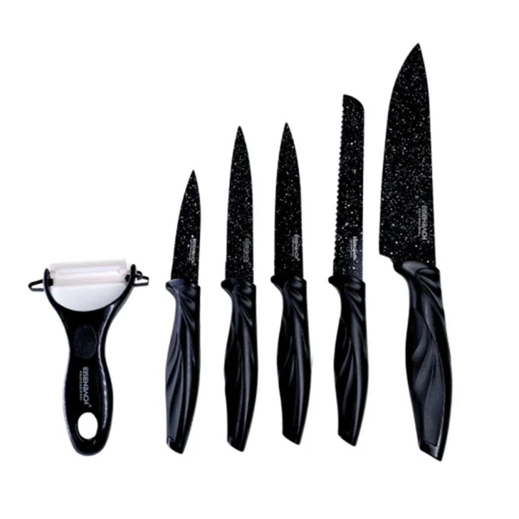 Conjunto de cuchillos recubiertos de mármol con asas ergonómicas antideslizantes 6 piezas negras