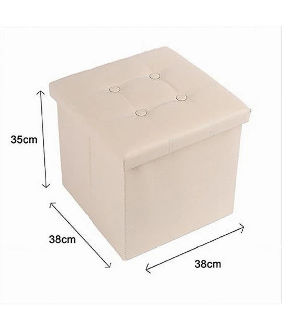 Puff Puff Puf Pouf Contenedor Acolchado Almacenamiento Beige Sentado 38x38x35cm 79430