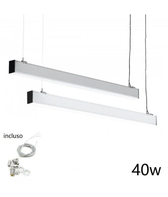 Luz de techo de 40W 120 cm con plateado Aluminio Suspensión Cables Iluminación de luz 6500k 00640