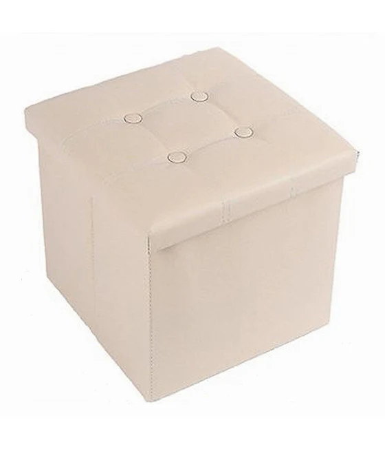 Puff Puff Puf Pouf Contenedor Acolchado Almacenamiento Beige Sentado 38x38x35cm 79430
