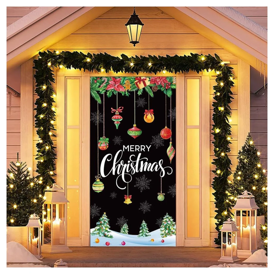 Cubierta de la puerta de Navidad con decoraciones elásticas Decoraciones de Navidad Navidad 90x210 cm