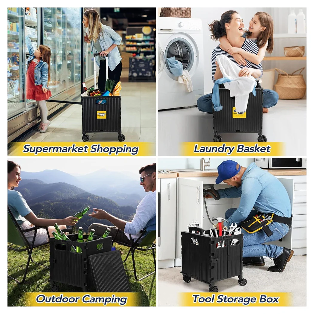 Carrito de compras multiusos Giras giratorias de gran capacidad plegable con freno