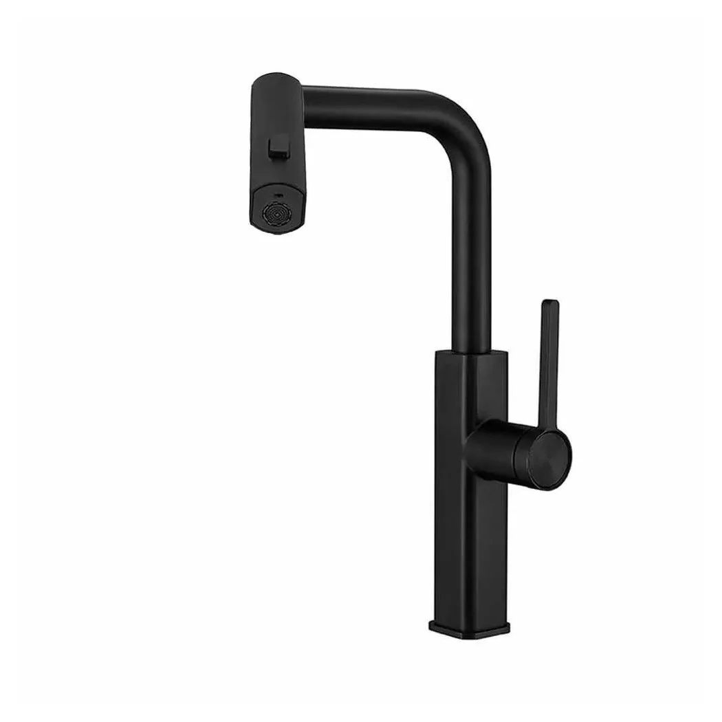 Grifo de cocina extraíble con dispensador giratorio 2 jets mezclador negro 87256