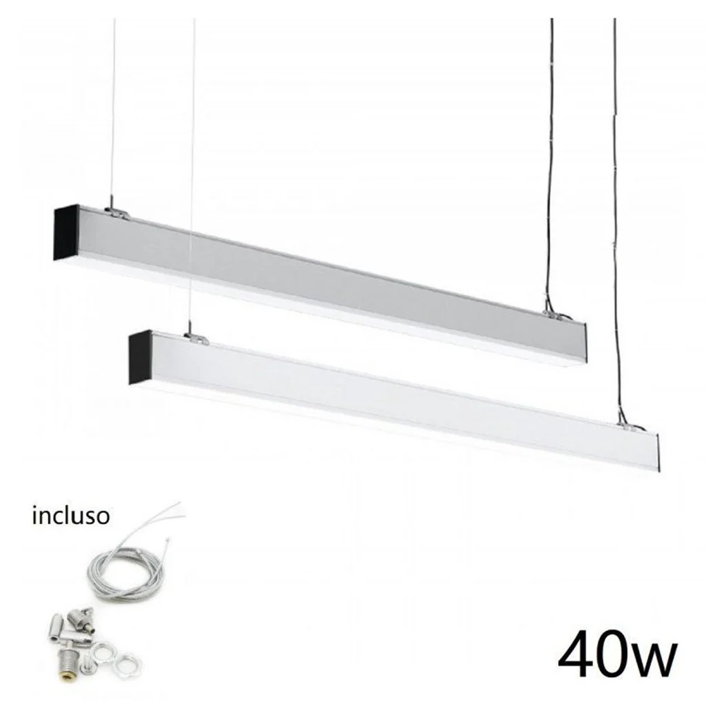 Luz de techo de 40W 120 cm con plateado Aluminio Suspensión Cables Iluminación de luz 6500k 00640