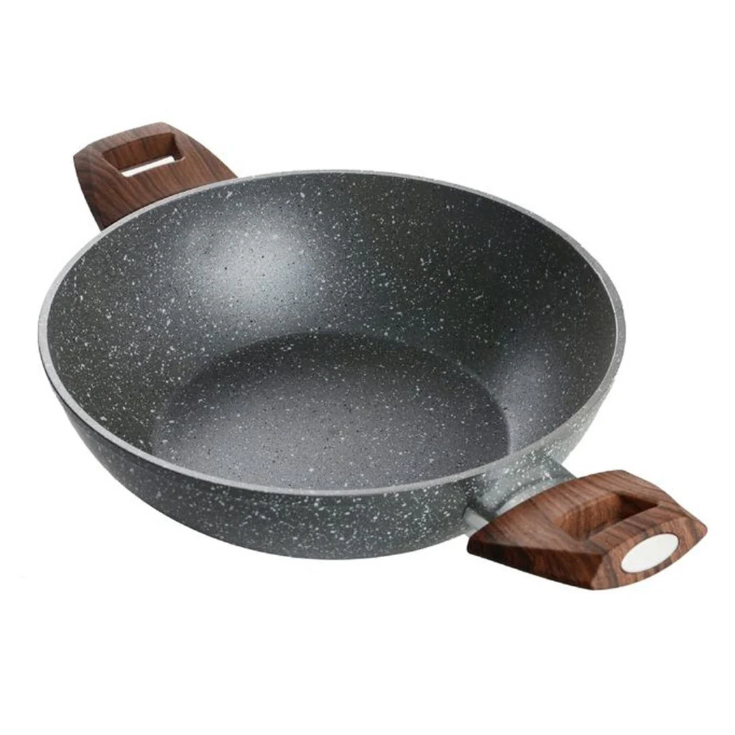 Recubrimiento anti-rayado de wok anti-palo para inducción con 2 asas de madera Ø24-28-32cm