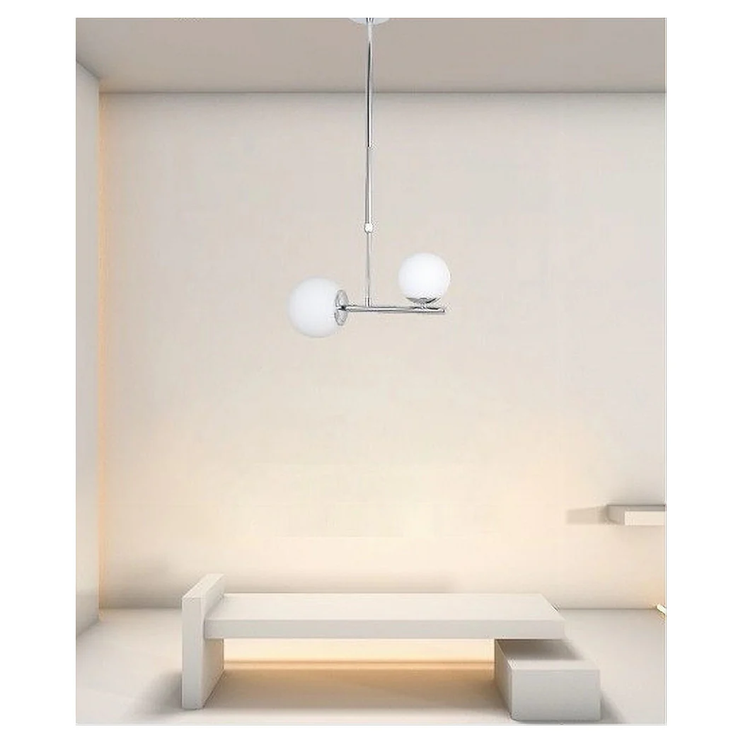 Araña de suspensión de plata con 2 bolas de vidrio blanco Attack G9 E27 33498