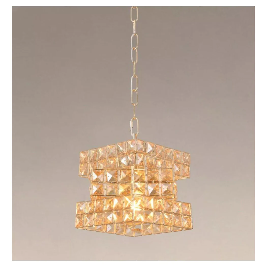 Lámpara de araña de cubo suspendida trenzada con cristales Lámpara de luz E27 Gold 32385