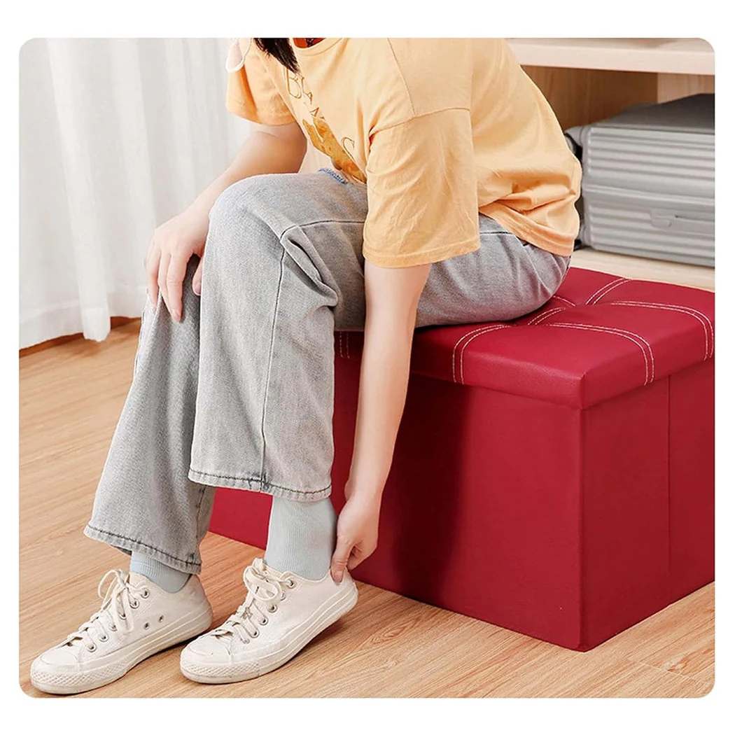 Taburete de reposapiés de contenedor rectangular POUF para zapatos de juguete rojo