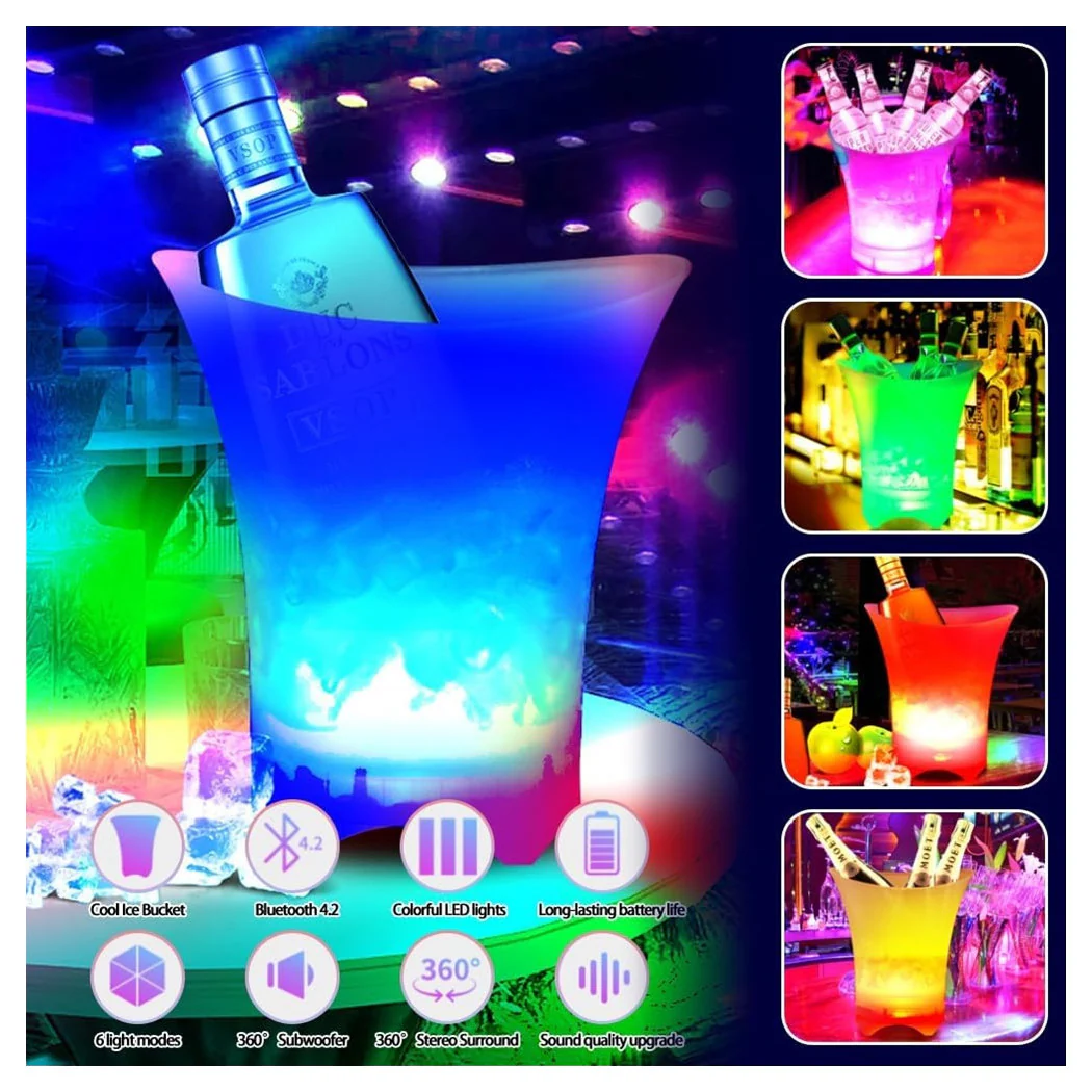 Cubo de hielo de 5LT LED 6 colores para enfriar fiestas a prueba de agua a prueba de agua