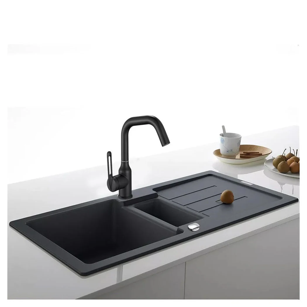 Mezclador giratorio de grifo de cocina de una sola forrada satinado negro fregadero 87258