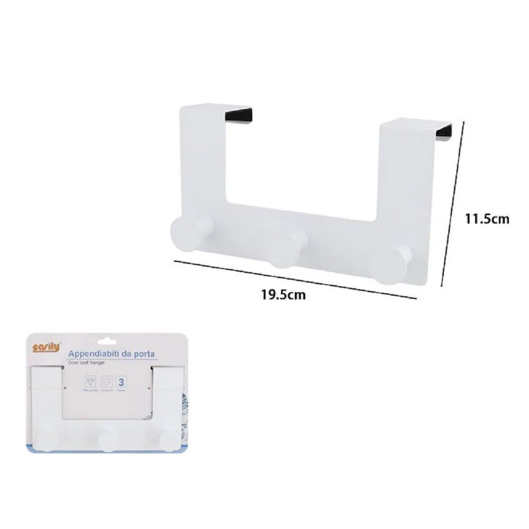 Rack de capa de puerta con 3 ganchos. 19.5X11.5 CM Ropa de toallas blancas 87780