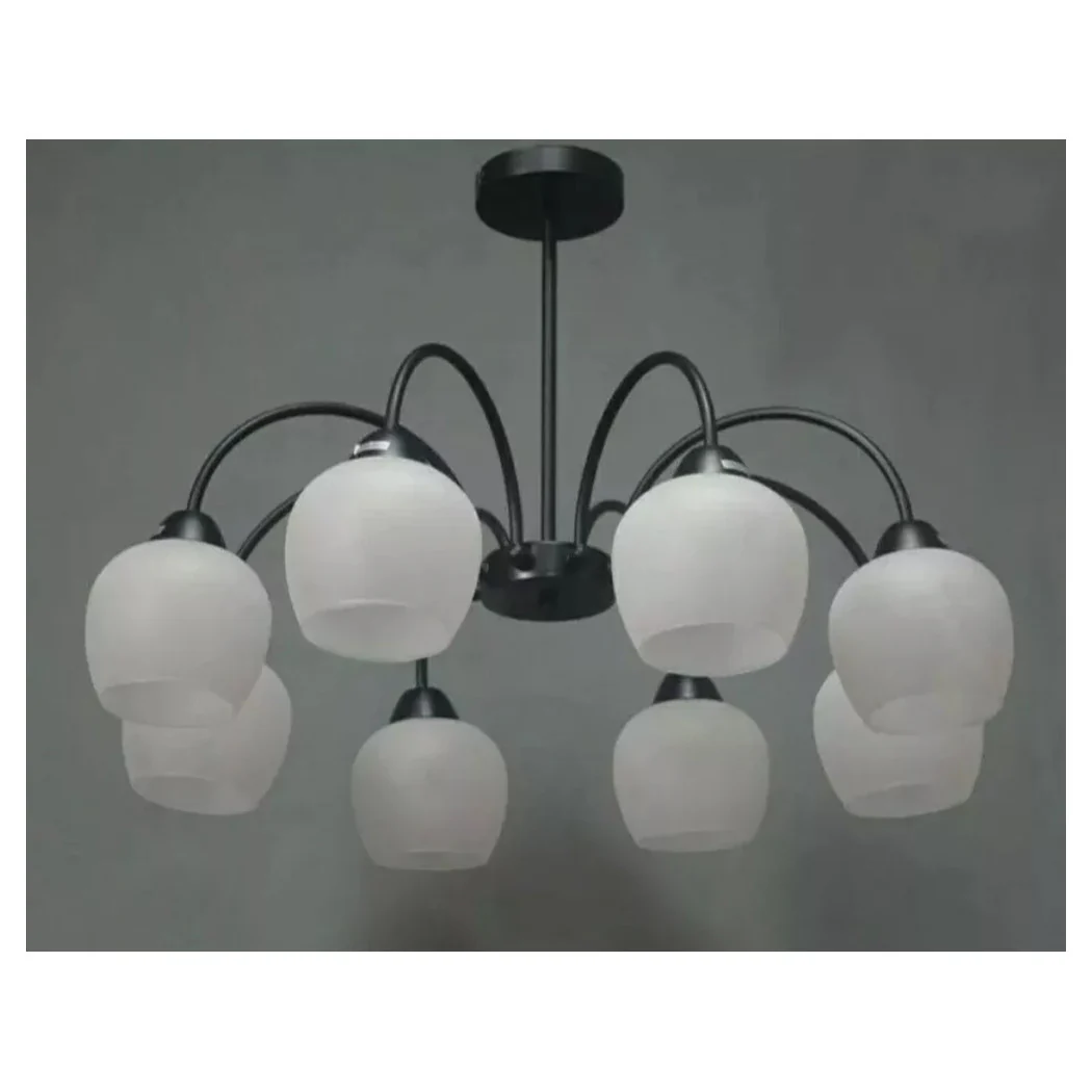 Lámpara de brazos moderna de arma de techo E27 8 con tazas de vidrio suspendido 00934