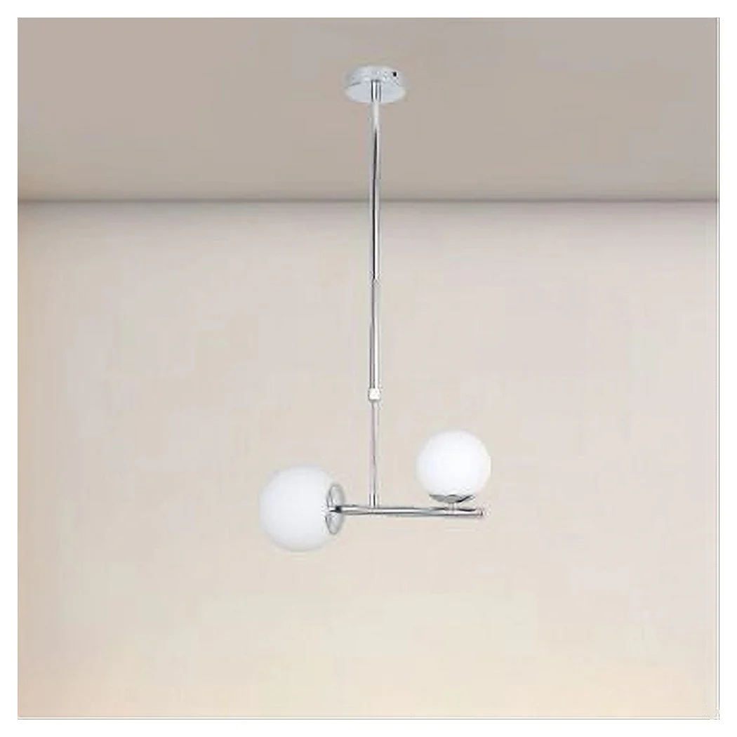 Araña de suspensión de plata con 2 bolas de vidrio blanco Attack G9 E27 33498