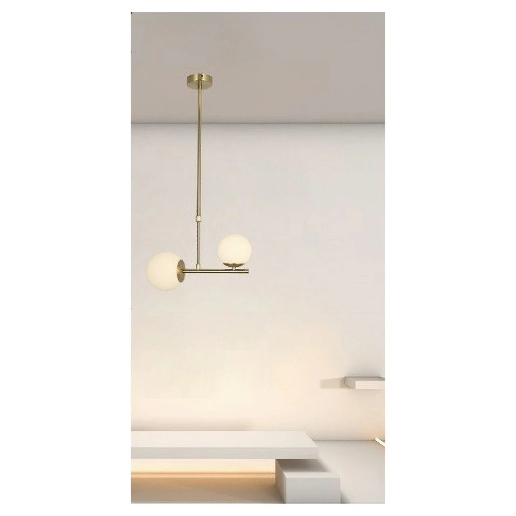 Chandelier de suspensión de oro con 2 bolas de vidrio blanco mate Attack G9 E27 33481