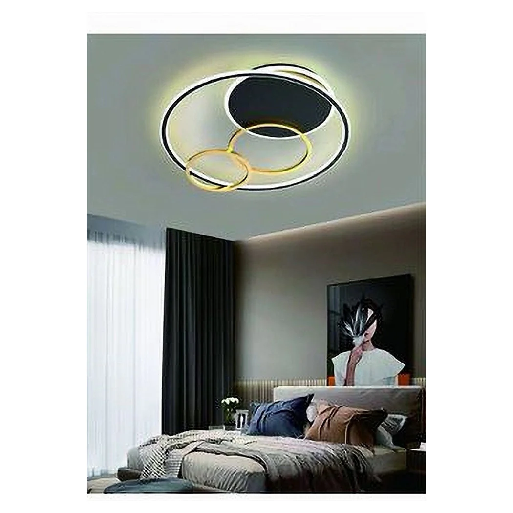 PLAFONIERA LED 55W TONDO CON CERCHI NERO ORO LAMPADA DE LUZ 4000K 70876