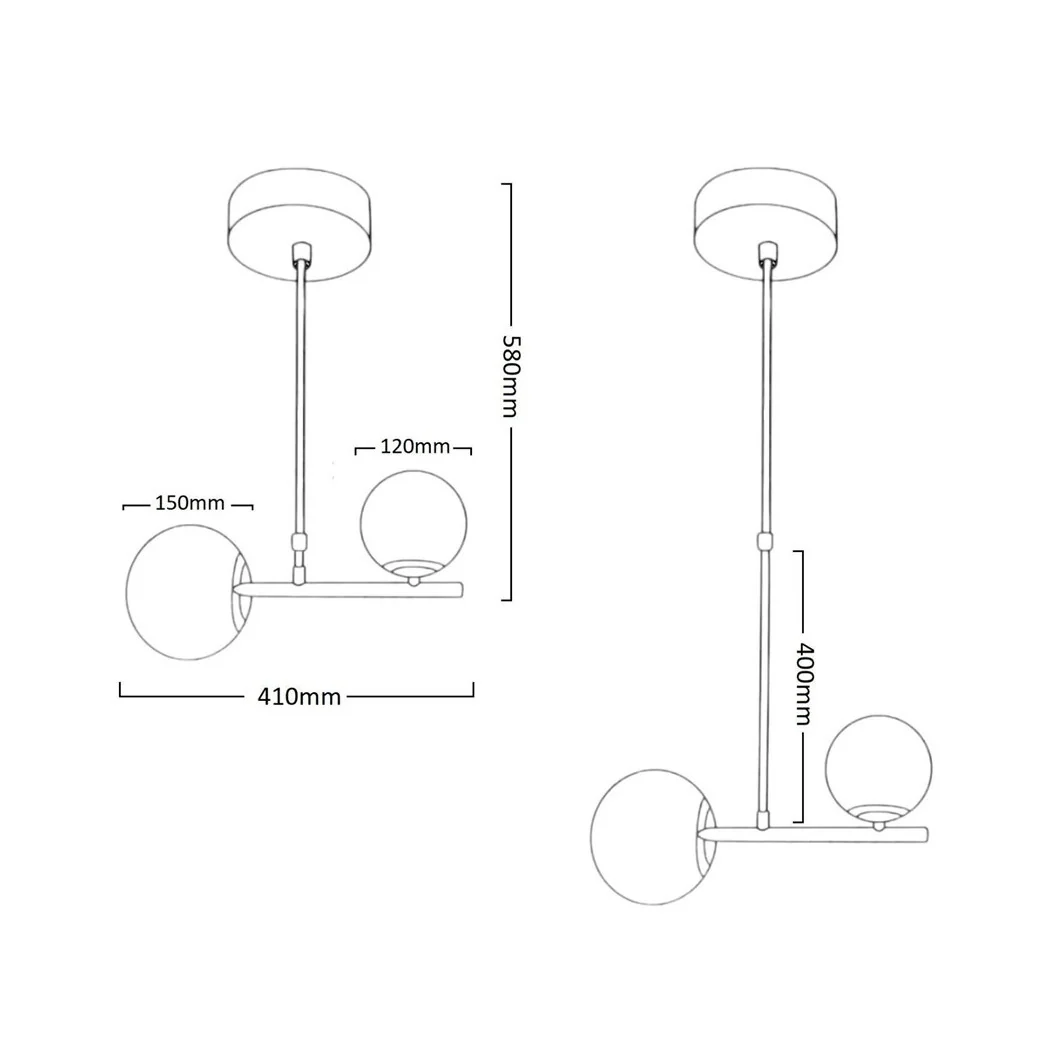 Araña de suspensión de plata con 2 bolas de vidrio blanco Attack G9 E27 33498